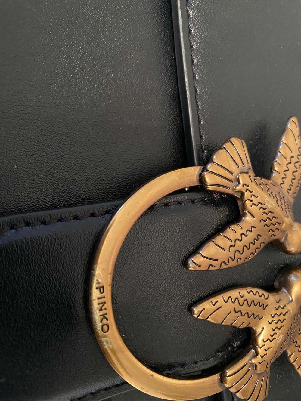 PINKO Love One leather crossbody bag Leather with Gold Bird Ring - Picture 5 of 7
